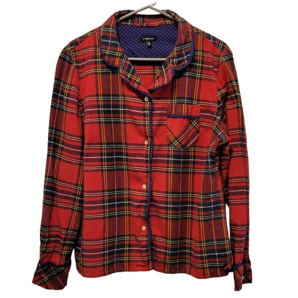 J Peterman Red Plaid Flannel Button Down Shirt Cabin Core Medium